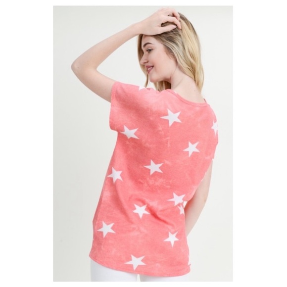 (95)New Casual Star Print Short Sleeve Top With Front Tie Hem - Picture 5 of 9